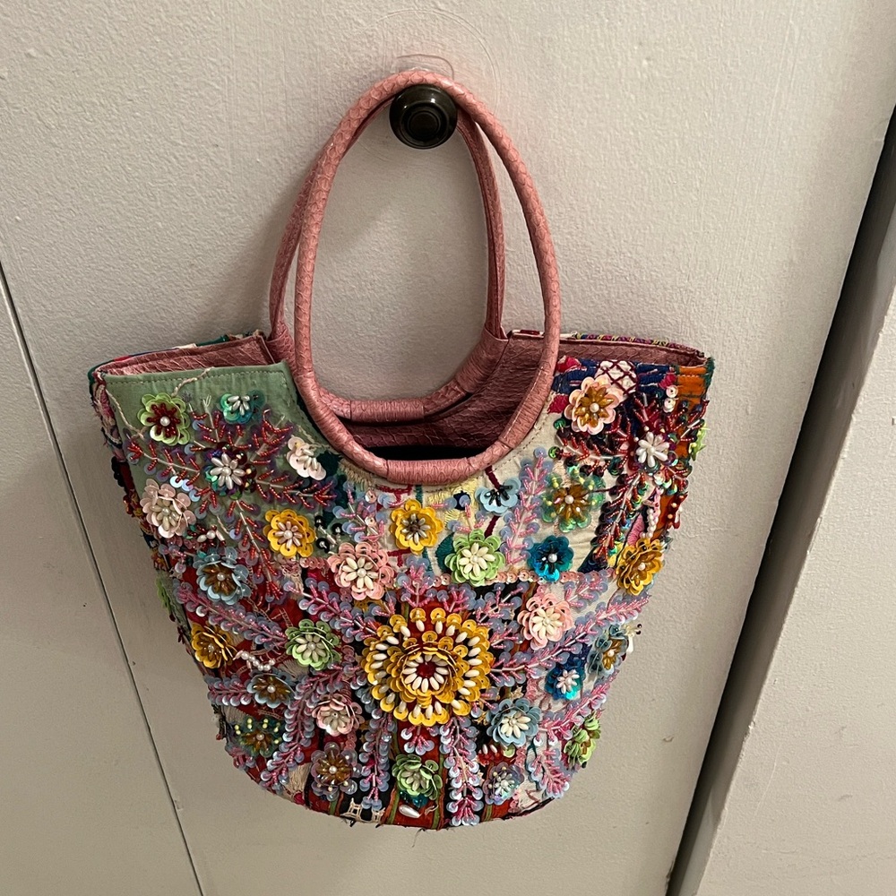 Laura Lee Multicolored Beaded and Sequined Designer Bag